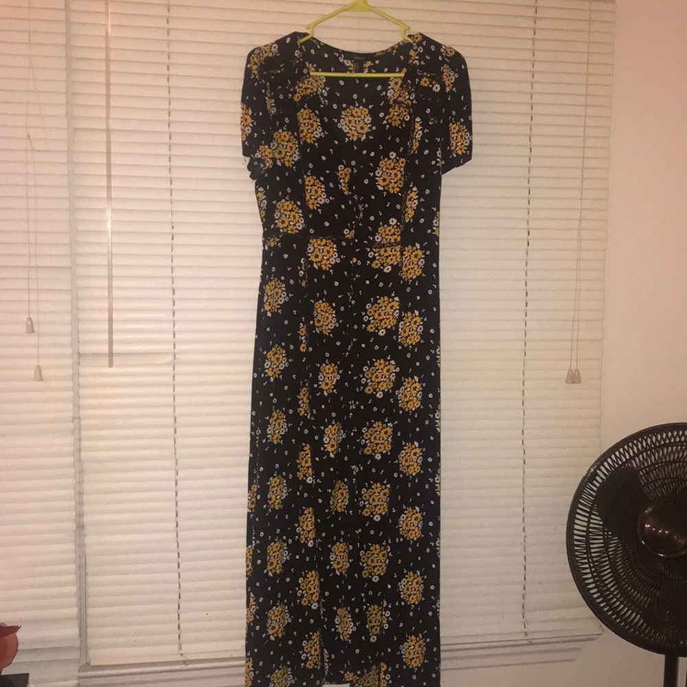like new black dress w/ white and yellow florals
